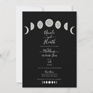 Black Night Sky Moon Phases Evening Wedding Invitation