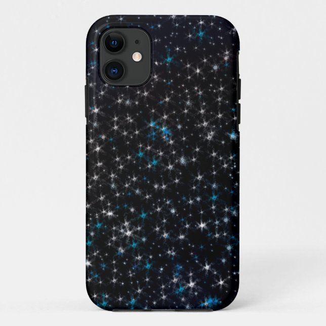 Black Night Sky Silver & Blue Sparkly Stars Case-Mate iPhone Case (Back)