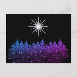 Black Night Sky White Star Trees Modern Christmas Holiday Postcard