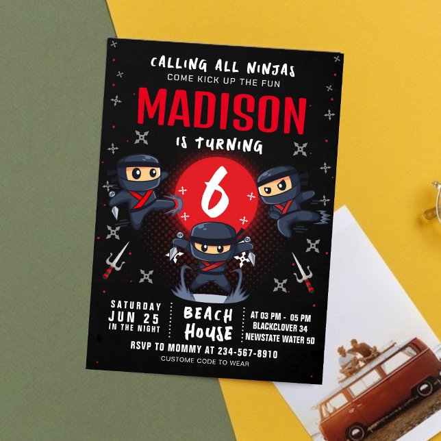 Black Ninja Birthday Party Invitation (Black Ninja Birthday Party Invitation)