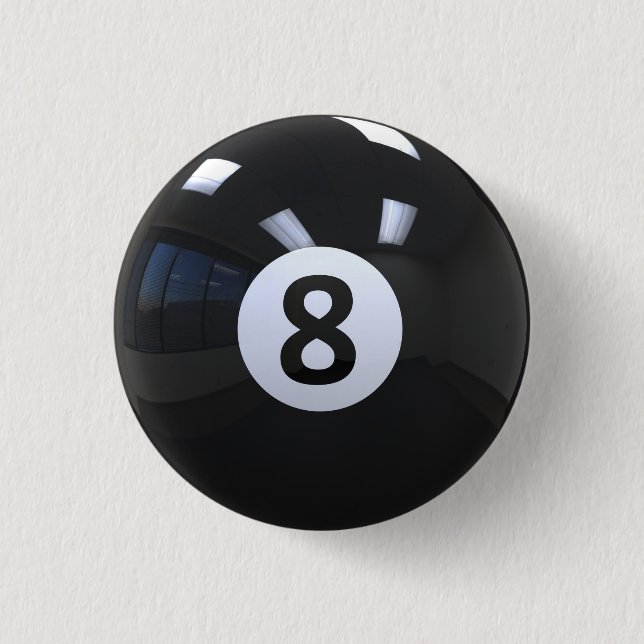 Black No. 8 Billiard Pool Ball Button (Front)