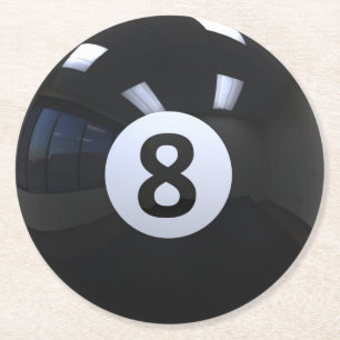 Black No. 8 Billiard Pool Ball Round Paper Coaster