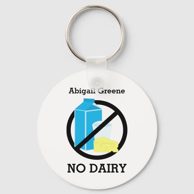 Black No Dairy Allergy Alert Kids Personalized Keychain (Front)