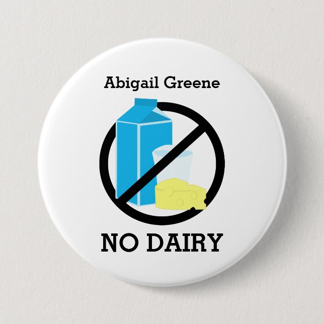 Black No Dairy Allergy Alert Kids Personalized Pinback Button (Front)