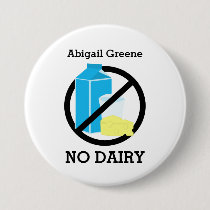 Black No Dairy Allergy Alert Kids Personalized Pinback Button