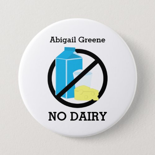 Black No Dairy Allergy Alert Kids Personalized Pinback Button