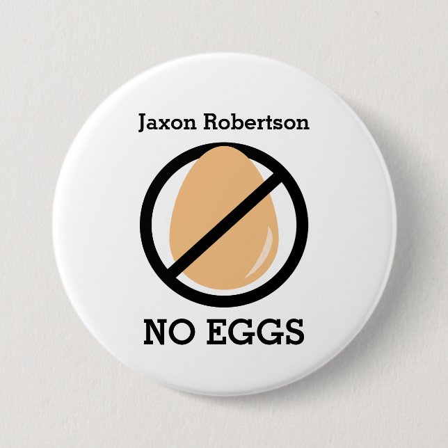 Black No Eggs Kids Egg Allergy Alert Pinback Button (Front)