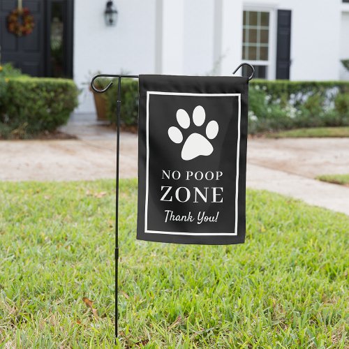 Black  No Poop Zone Pawprint Garden Flag