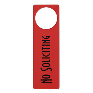 Black "No Soliciting" on Red Door Hanger
