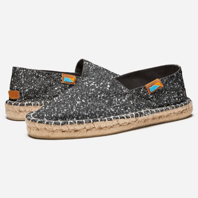 Black Noir Glitter Look Trendy Espadrilles (Angled)