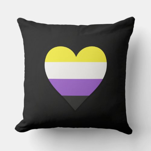 Black non_binary pride heart design throw pillow