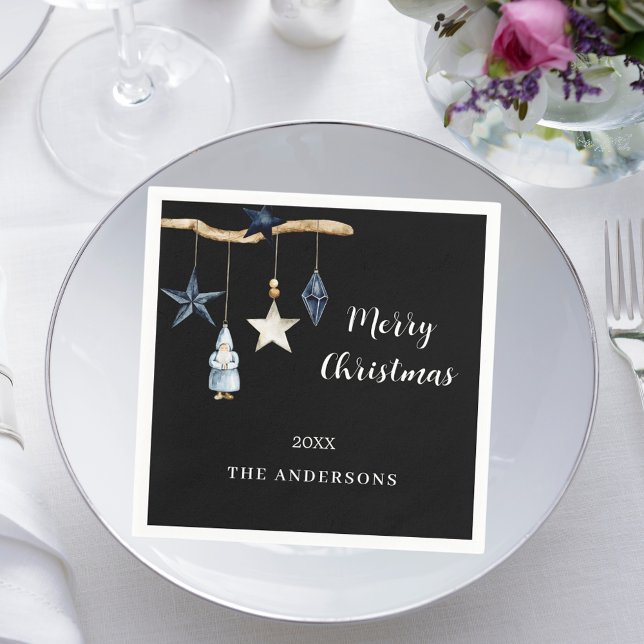 Black nordic gnome stars Christmas Party Napkins (Creator Uploaded)
