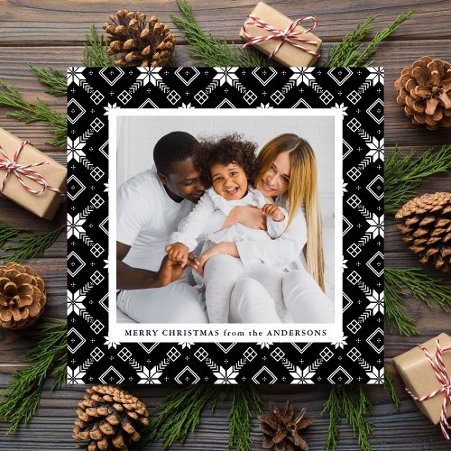 Black Nordic Snowflake Pattern Photo Holiday Card