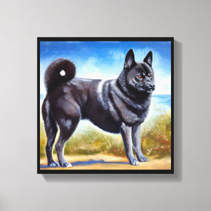 Black Norwegian Elkhound Dog  Canvas Print