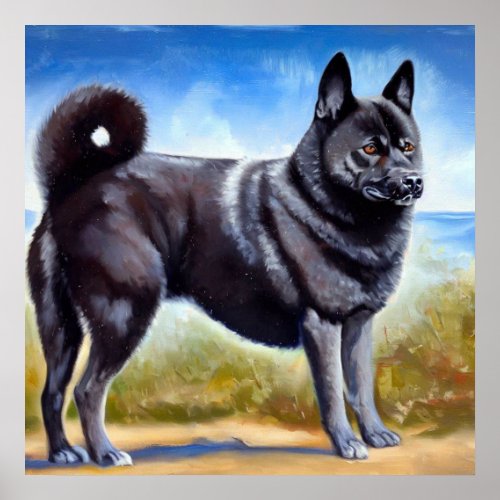Black Norwegian Elkhound Dog  Poster