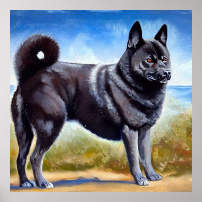 Black Norwegian Elkhound Dog  Poster (Front)