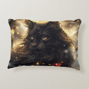 Black Norwegian Forest Cat Digital Art Accent Pillow