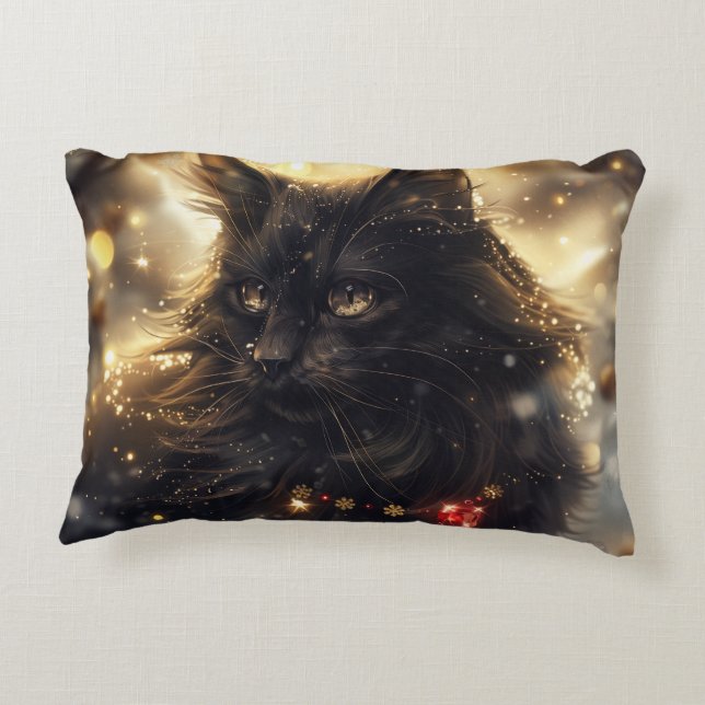 Black Norwegian Forest Cat Digital Art Accent Pillow (Back)