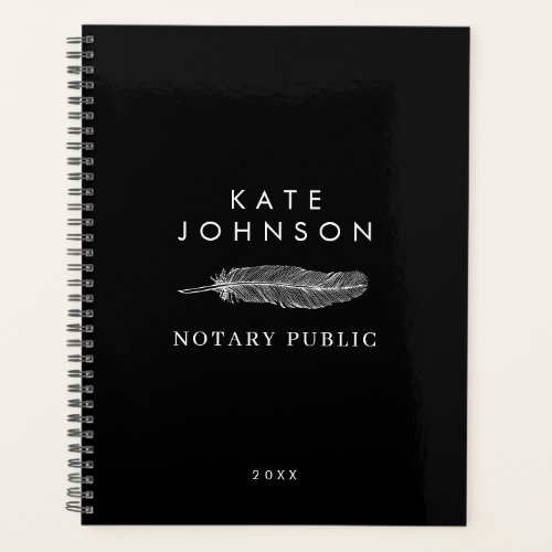 Black Notary Signing Agent Feather Quill Logo Planner