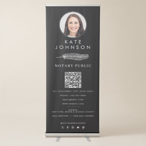 Black Notary Signing Agent Quill Logo Photo Retractable Banner
