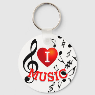 (BLACK NOTES) I Love (Heart) Music Keychain