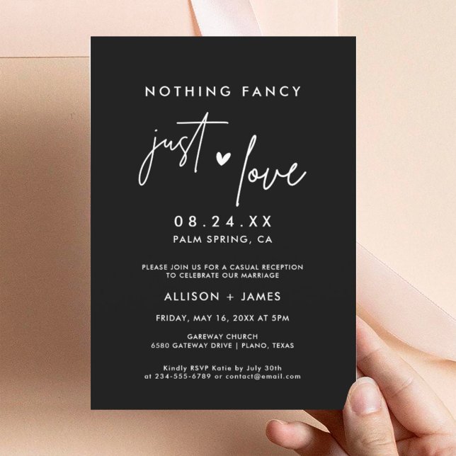 Black Nothing Fancy Just Love Elopement Reception Invitation (Creator Uploaded)