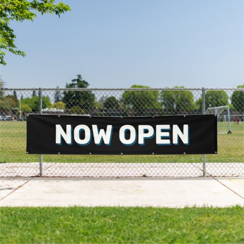 Black Now Open Sign Banner