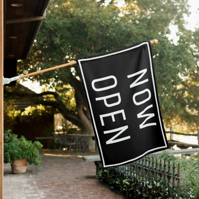 BLACK NOW OPEN SIGN FLAG (In SItu)