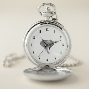 Black Numbers Geometrics Elephant Head Pocket Watch