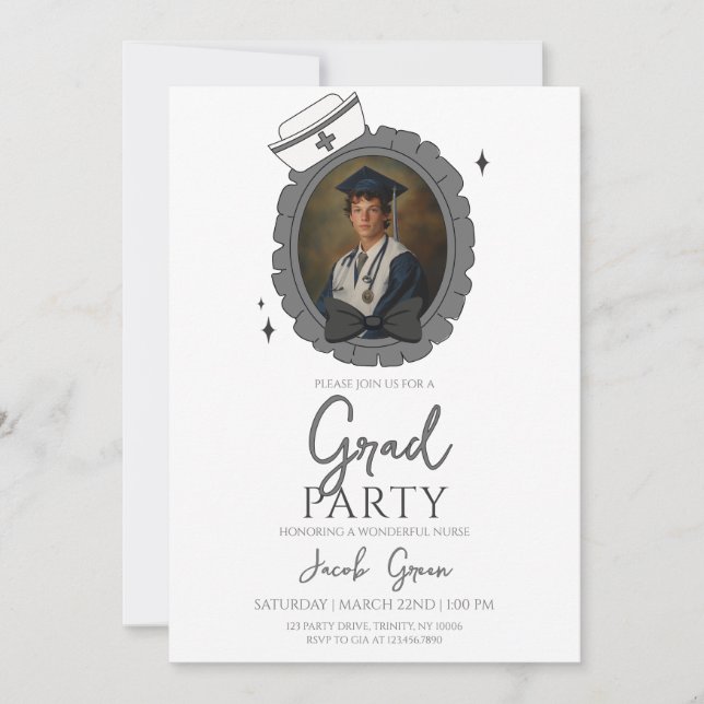 Black Nurse Graduation Party Invitation (Front)