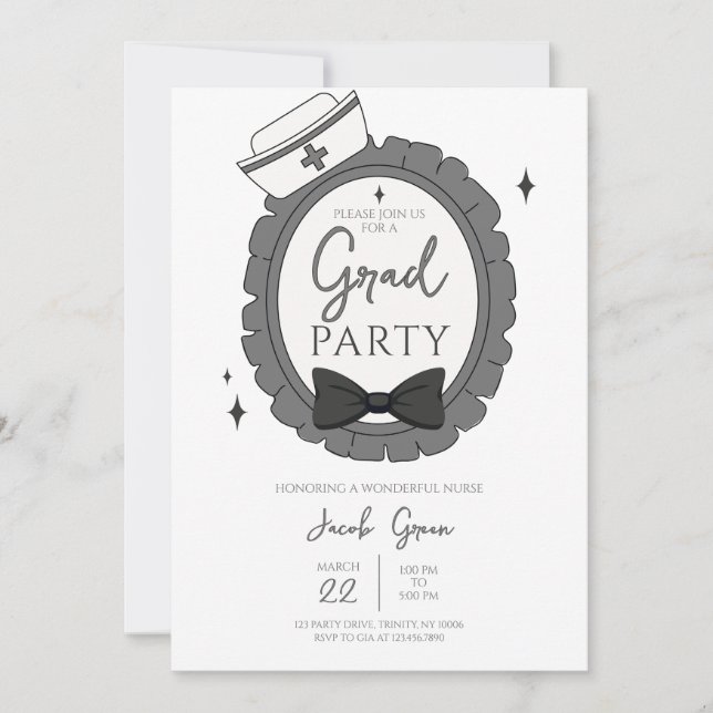Black Nurse Graduation Party Invitation (Front)
