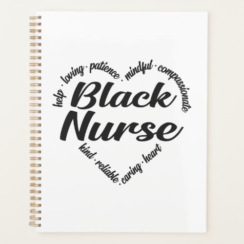 Black Nurse Heart Word Cloud Planner