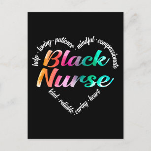 Black Nurse Heart Word Cloud Watercolor Rainbow Holiday Postcard