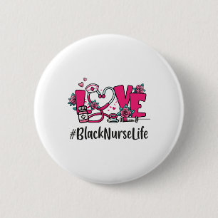 Black Nurse Love Valentine Day Cute Women Heart Ap Button