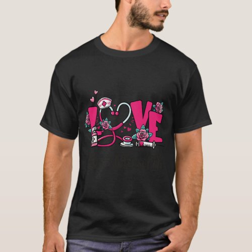 Black Nurse Love Valentine Day Cute Women Heart Ap T_Shirt