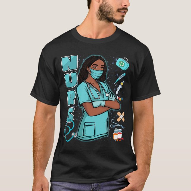 Black Nurse Uniform Face Mask Afro African Black H T-Shirt (Front)