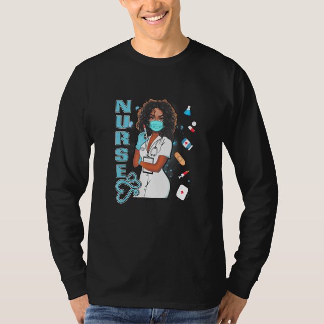 Black Nurse Uniform Face Mask Afro African Women T-Shirt (Front)