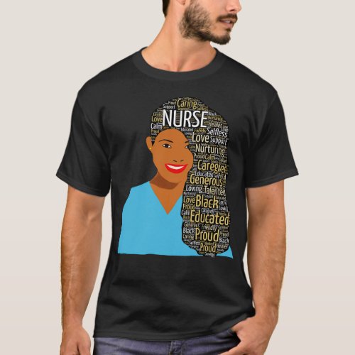 Black Nurse Words in Afro Hair T_Shirt