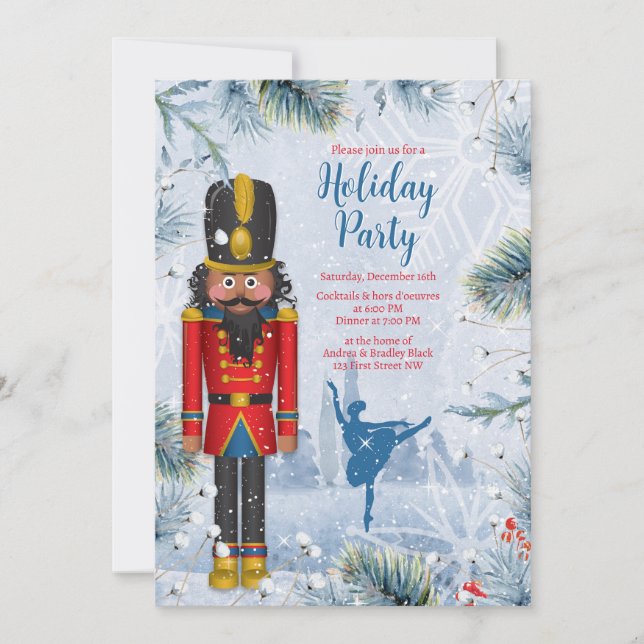 Black Nutcracker Ballet Christmas Holiday Party Invitation (Front)