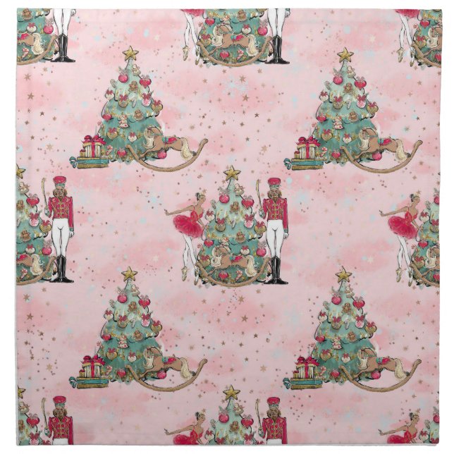 Black Nutcracker Ballet Dancer Christmas Pink Cloth Napkin (Front)