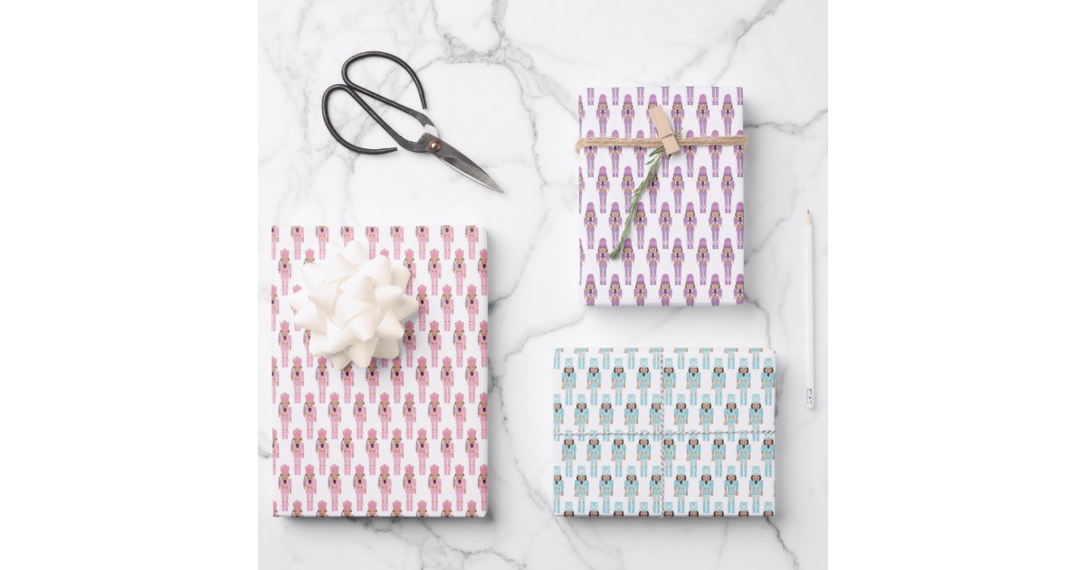Black Nutcracker Ballet Soldiers Pastel Holidays Wrapping Paper Sheets