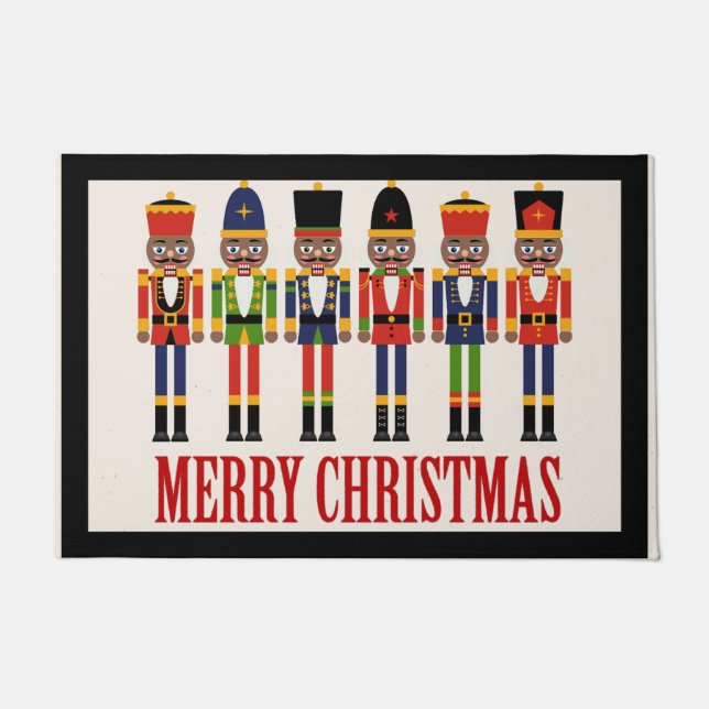 Black Nutcracker Christmas Door Mat (Front)