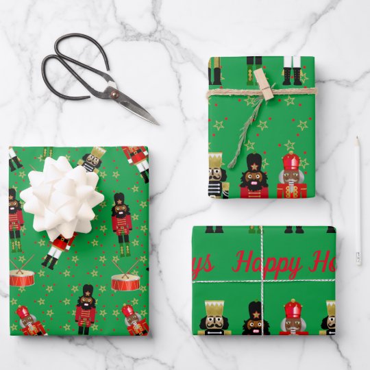Black Nutcracker Christmas Wrapping Paper Green