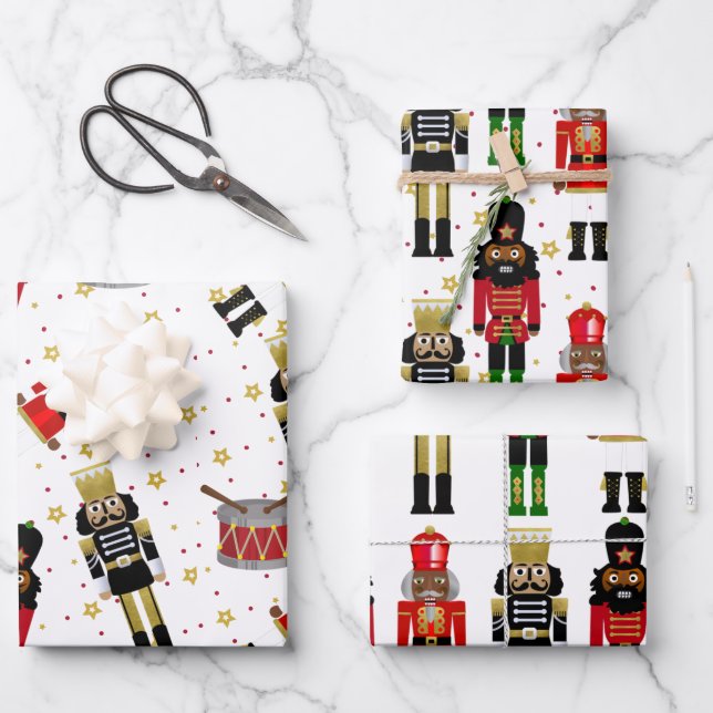 Black Nutcracker Christmas Wrapping Paper Sheets (Front)