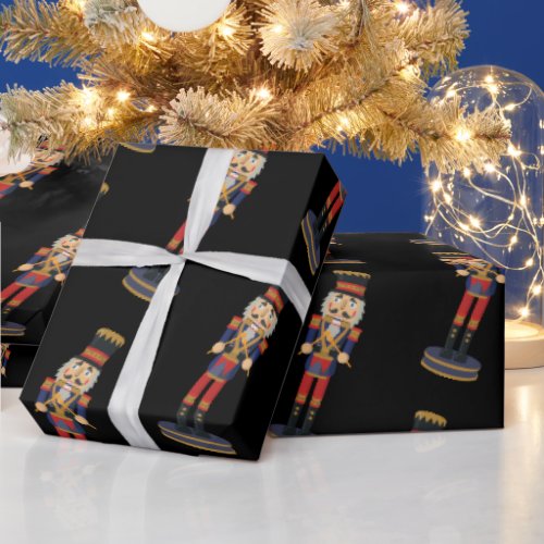 Black Nutcracker Red Soldier Christmas  Wrapping Paper