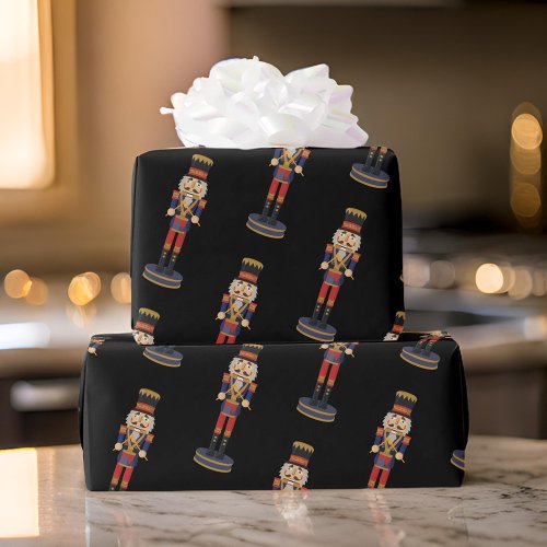 Black Nutcracker Red Soldier Christmas  Wrapping Paper