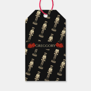 Black Nutcracker Soldier Poinsettia Gift Tags