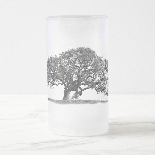 BLACK OAK TREE FROSTED GLASS BEER MUG