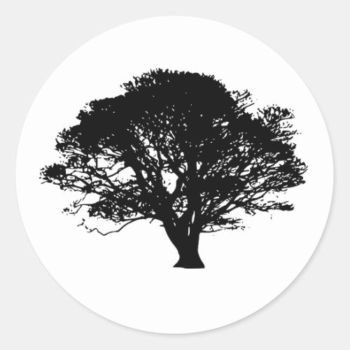 Black Oak Tree Gothic Fine Art Drawing Classic Round Sticker
