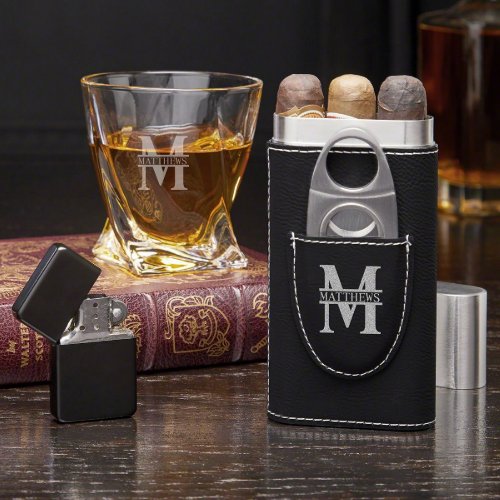 Black Oakmont Cigar Set and Twist Whiskey Glass
